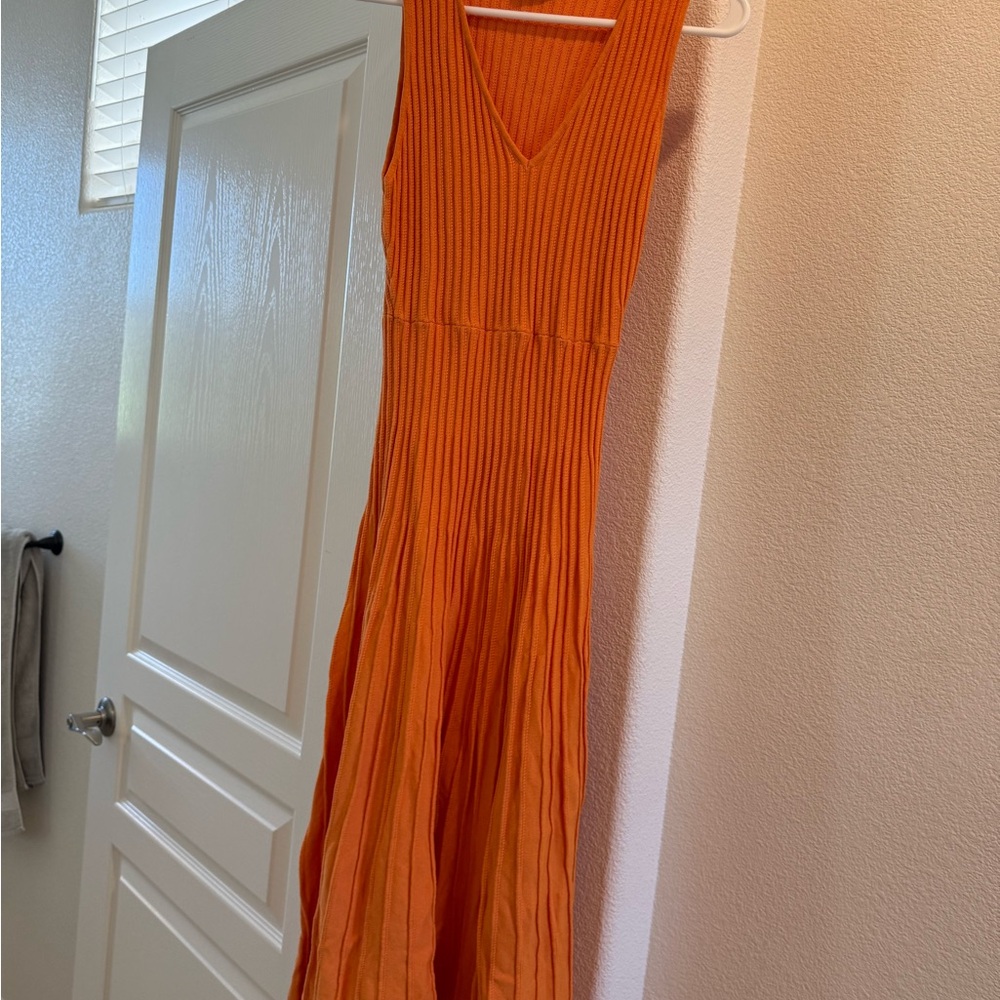 Zara Orange Pleated Maxi Sundress